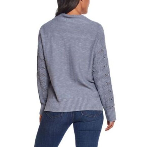 NWT Weatherproof Vintage Slub Pointelle Knit Mock Neck Sweater Dusty Blue Medium - Picture 9 of 10